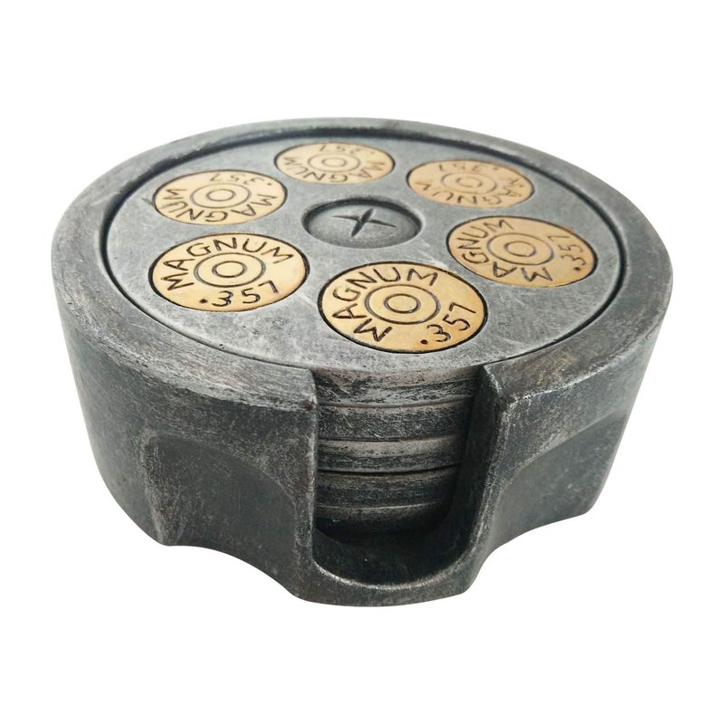 Pine Ridge 357 Revolver Coaster- 5 Piece Drink Coaster Set for Kitchen, Dining and Bar Decor - Image 2
